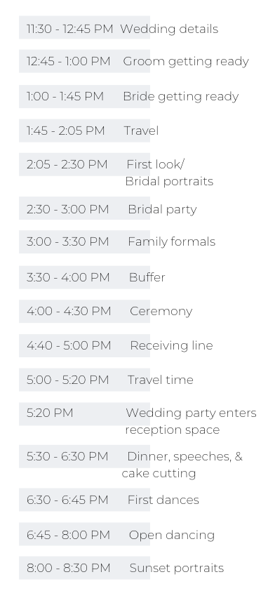 TMP Wedding Day Timeline